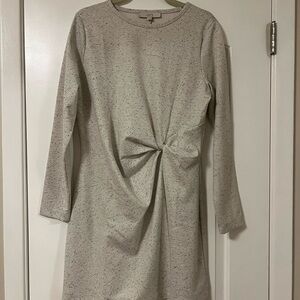 LOFT Ivory Speckled Twist-Front Long Sleeve Dress